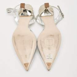 Miu Miu Silver Patent Leather Pointed Toe Slingback Pumps Size 37