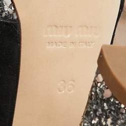 Miu Miu Silver/Black Glitter and Suede Peep-Toe Ankle Boots Size 36