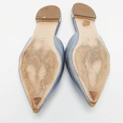 Miu Miu Metallic Blue Leather Crystal Embellished Mules Size 41