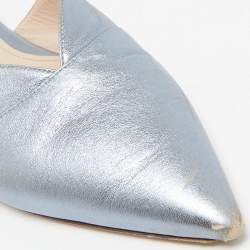 Miu Miu Metallic Blue Leather Crystal Embellished Mules Size 41