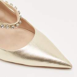 Pre Owned Miu Miu Metallic Gold Leather Crystal Embellished Pumps Size 40