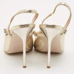 Pre Owned Miu Miu Metallic Gold Leather Crystal Embellished Pumps Size 40