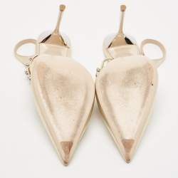 Pre Owned Miu Miu Metallic Gold Leather Crystal Embellished Pumps Size 40