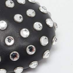 Miu Miu Black Studded Leather Crystal Embellished Peep Toe Ballet Flats Size 41