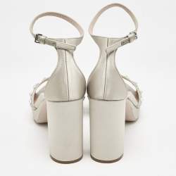 Miu Miu Grey Satin Crystal Embellished Platform Sandals Size 39.5