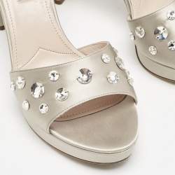 Miu Miu Grey Satin Crystal Embellished Platform Sandals Size 39.5