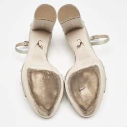 Miu Miu Grey Satin Crystal Embellished Platform Sandals Size 39.5
