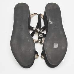 Miu Miu Black Suede Crystal Embellished Platform Sandals Size 39