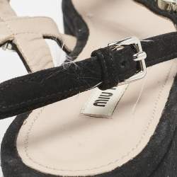 Miu Miu Black Suede Crystal Embellished Platform Sandals Size 39