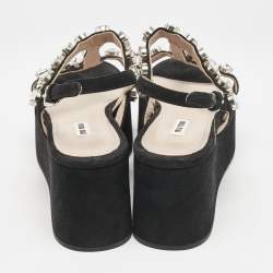 Miu Miu Black Suede Crystal Embellished Platform Sandals Size 39