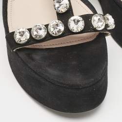 Miu Miu Black Suede Crystal Embellished Platform Sandals Size 39