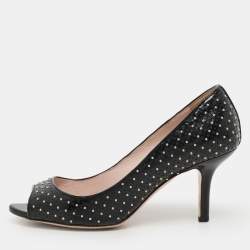Pre Owned Miu Miu Black Patent Leather Studded Peep Toe Pumps Size 37