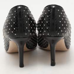 Pre Owned Miu Miu Black Patent Leather Studded Peep Toe Pumps Size 37