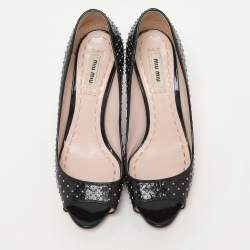 Pre Owned Miu Miu Black Patent Leather Studded Peep Toe Pumps Size 37