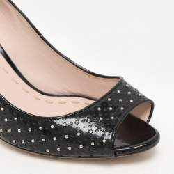 Pre Owned Miu Miu Black Patent Leather Studded Peep Toe Pumps Size 37