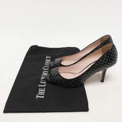 Pre Owned Miu Miu Black Patent Leather Studded Peep Toe Pumps Size 37