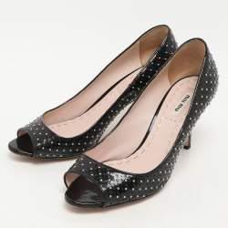 Pre Owned Miu Miu Black Patent Leather Studded Peep Toe Pumps Size 37
