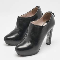 Miu Miu Black Leather Glitter Heel Booties Size 38.5