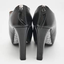 Miu Miu Black Leather Glitter Heel Booties Size 38.5