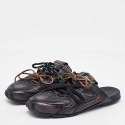 مملوكة مسبقًا Miu Miu x New Balance Dark Brown Leather 530 SL Deco Flat Mules Size 37