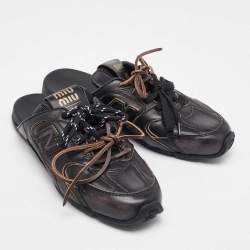 مملوكة مسبقًا Miu Miu x New Balance Dark Brown Leather 530 SL Deco Flat Mules Size 37