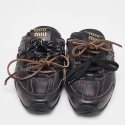 مملوكة مسبقًا Miu Miu x New Balance Dark Brown Leather 530 SL Deco Flat Mules Size 37