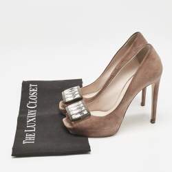 Miu Miu Beige Suede Crystal Embellished Peep Toe Platform Pumps Size 37