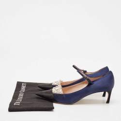 Miu Miu Black/Blue Satin Crystal Embellished Pointed Toe Pumps Size 39.5