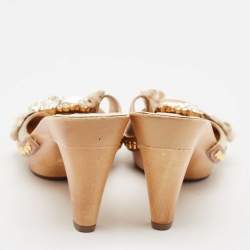 Pre Owned Miu Miu Gold Leather Crystal Embellished Clogs Size 37