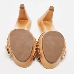 Pre Owned Miu Miu Gold Leather Crystal Embellished Clogs Size 37