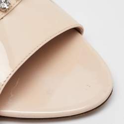 Miu Miu Cream Patent Leather Crystal Embellished Open Toe Mules Size 39.5