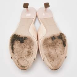 Miu Miu Cream Patent Leather Crystal Embellished Open Toe Mules Size 39.5
