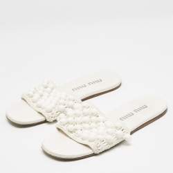 Miu Miu White Crochet Beaded Slide Flats Size 39