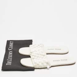 Miu Miu White Crochet Beaded Slide Flats Size 39