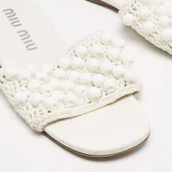 Miu Miu White Crochet Beaded Slide Flats Size 39