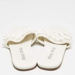 Miu Miu White Crochet Beaded Slide Flats Size 39