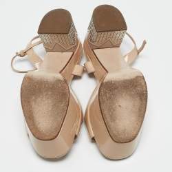 Miu Miu Beige Patent Leather Ankle Strap Sandals Size 38