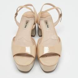 Miu Miu Beige Patent Leather Ankle Strap Sandals Size 38