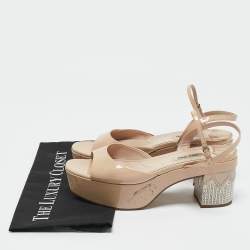 Miu Miu Beige Patent Leather Ankle Strap Sandals Size 38
