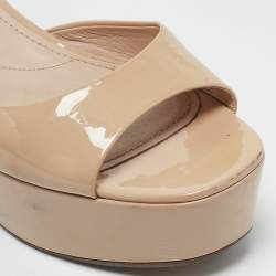 Miu Miu Beige Patent Leather Ankle Strap Sandals Size 38