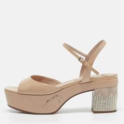 Miu Miu Beige Patent Leather Ankle Strap Sandals Size 38