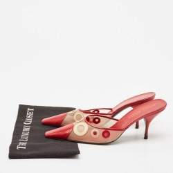 Miu Miu Red/Beige Leather and Mesh Pointed Toe Mules Size 40