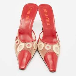 Miu Miu Red/Beige Leather and Mesh Pointed Toe Mules Size 40