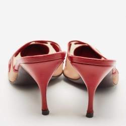 Miu Miu Red/Beige Leather and Mesh Pointed Toe Mules Size 40