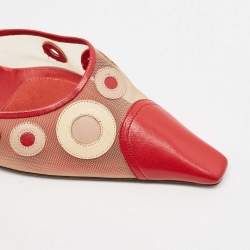 Miu Miu Red/Beige Leather and Mesh Pointed Toe Mules Size 40