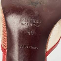 Miu Miu Red/Beige Leather and Mesh Pointed Toe Mules Size 40
