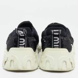 Miu Miu Black Sequins and Neoprene Slip On Sneakers Size 39