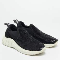 Miu Miu Black Sequins and Neoprene Slip On Sneakers Size 39