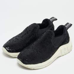 Miu Miu Black Sequins and Neoprene Slip On Sneakers Size 39