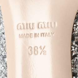Miu Miu Silver Studded Glitter Crystal Embellished Pointed-Toe Pumps Size 38.5